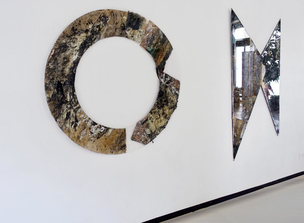 Wall installation with plexiglass works of various shapes and sizes, 2021